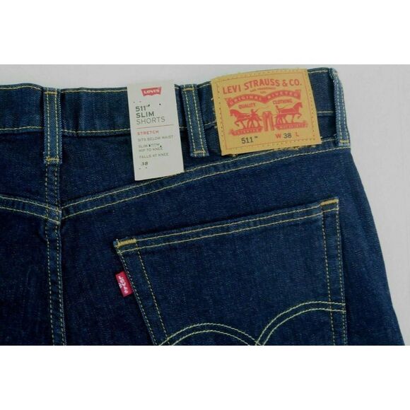 Levi's 511 Men’s Sz 38 Dark Blue Denim Slim Stretch Cut Off Style Shorts - Picture 4 of 6